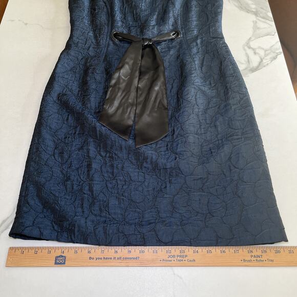 Taylor Navy Blue Sleeveless Textured Dress Sz 12 W/ Black Tie Waist Cocktail EUC - Picture 10 of 13